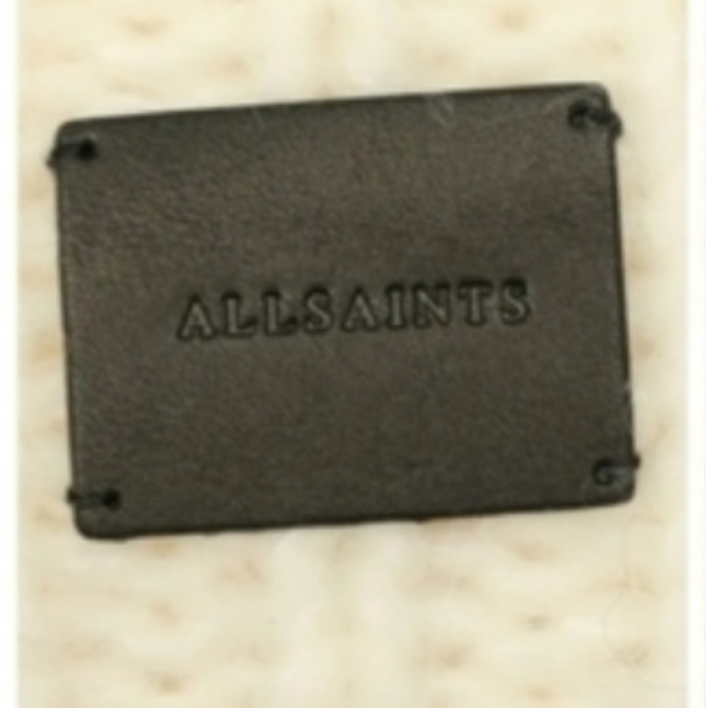 NWT All Saints Logo Patch Wool Blend Beanie ~ Cream - Picture 3 of 5